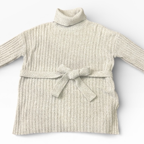 VICI Cream Ribbed Knit Belted Turtleneck Tunic Sweater Women’s Size Medium - Picture 4 of 9